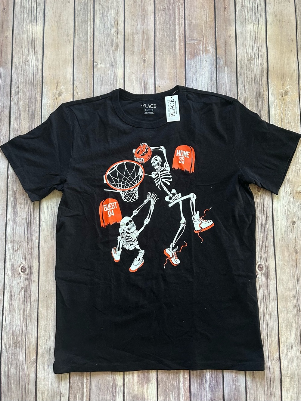 NWT The Children's Place Black Tee with Basketball Skeletons